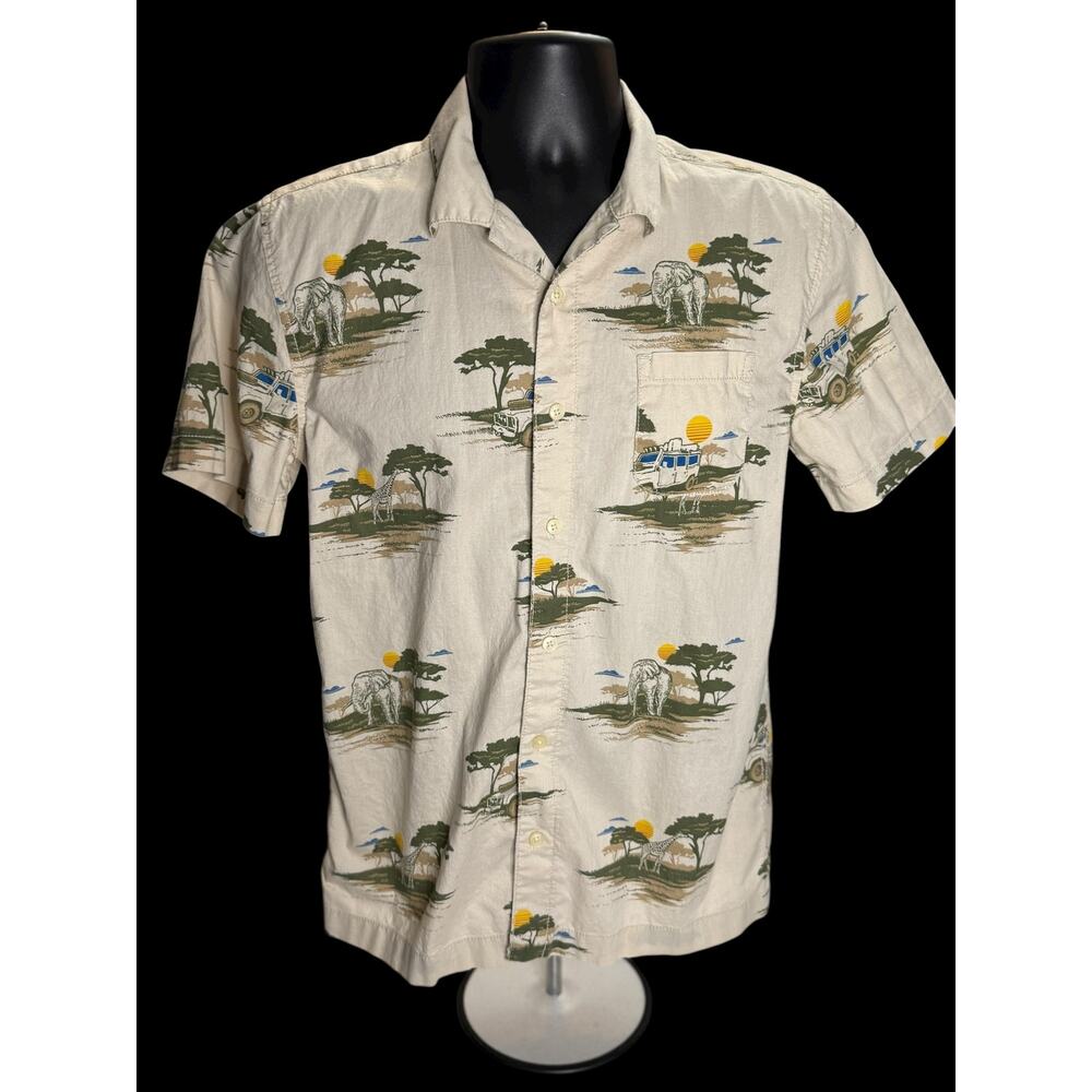 Safari Print Button Up‎ Shirt XL Men’s 18/20 Elephant Giraffe Arizona Jean Co